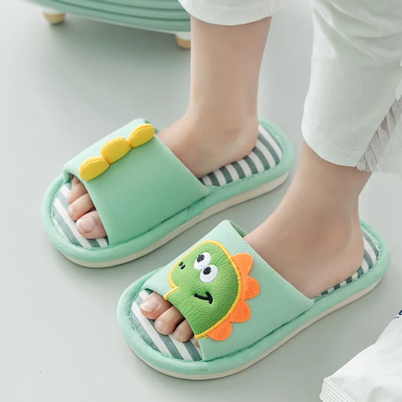 Children\'s Dinosaur Linen Slippers Spring and Autumn Cute Baby Home Indoor Flooring Boys and Girls\' Slippers Non slip Soft Soles