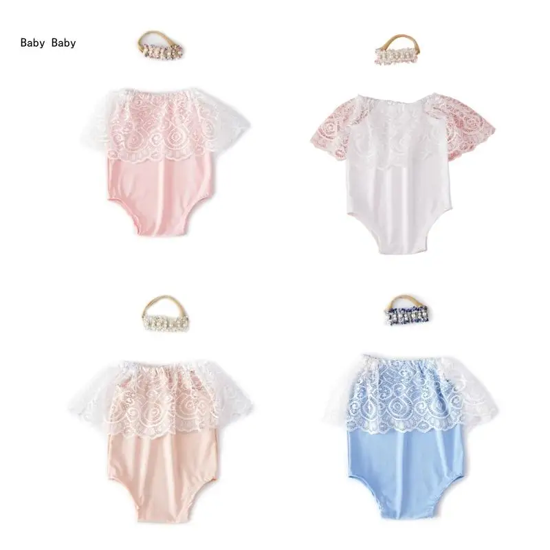 1 Set Infants Romper Bodysuit & Headwear Shower Gift Photos Props for 2-6 Months Q81A