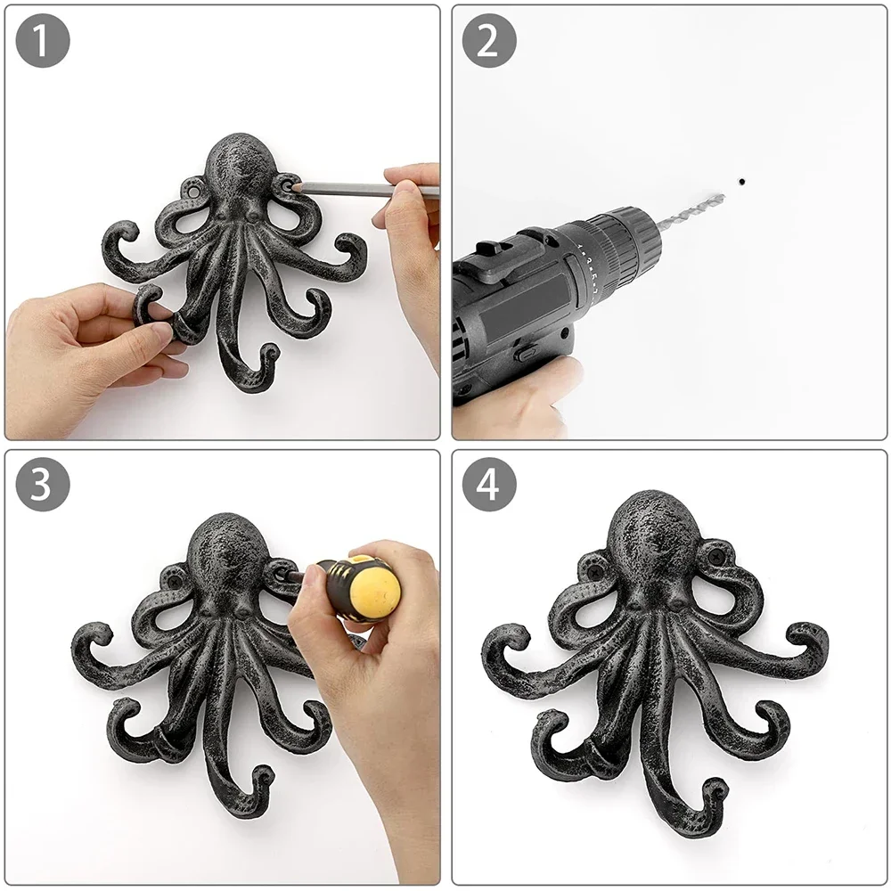 Octopus Decorative Cloak Hooks Wall Mounted Nautical Towel Rack Heavy Duty Hooks Unique Keychain Belt Holder Outerwear Hanger