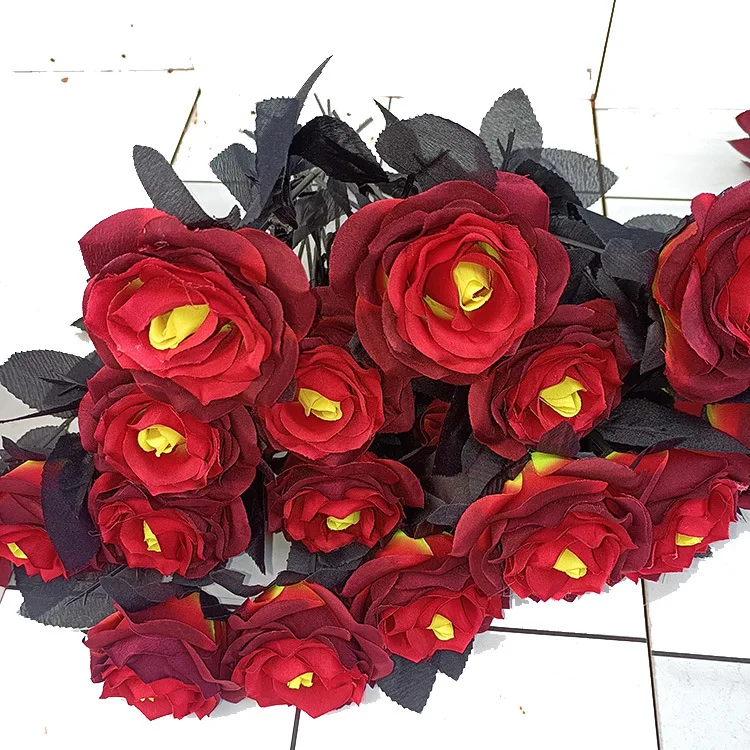 Simulated Rose Vintage Black Knight Rose Single Simulation Flower Cool Handsome Boy Man Gifts Happy Boys Birthday Party Decor