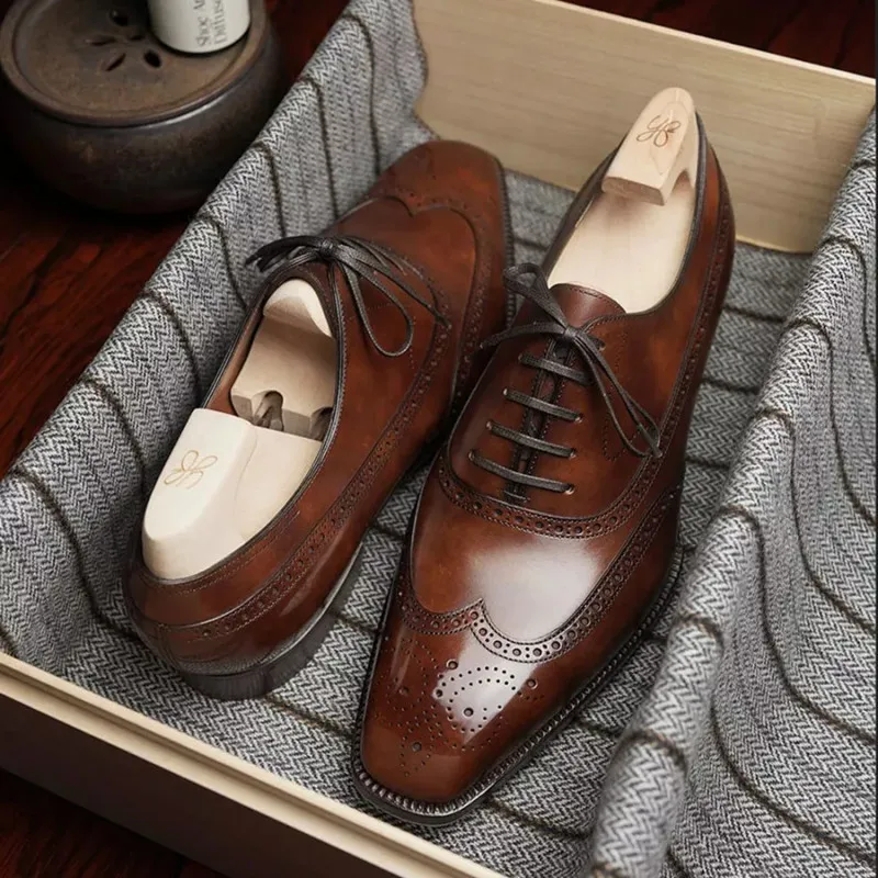 Chaussures Oxford classiques faites à la main pour hommes, Parker pointu, dentelle confortable, non ald, affaires, marron, noir