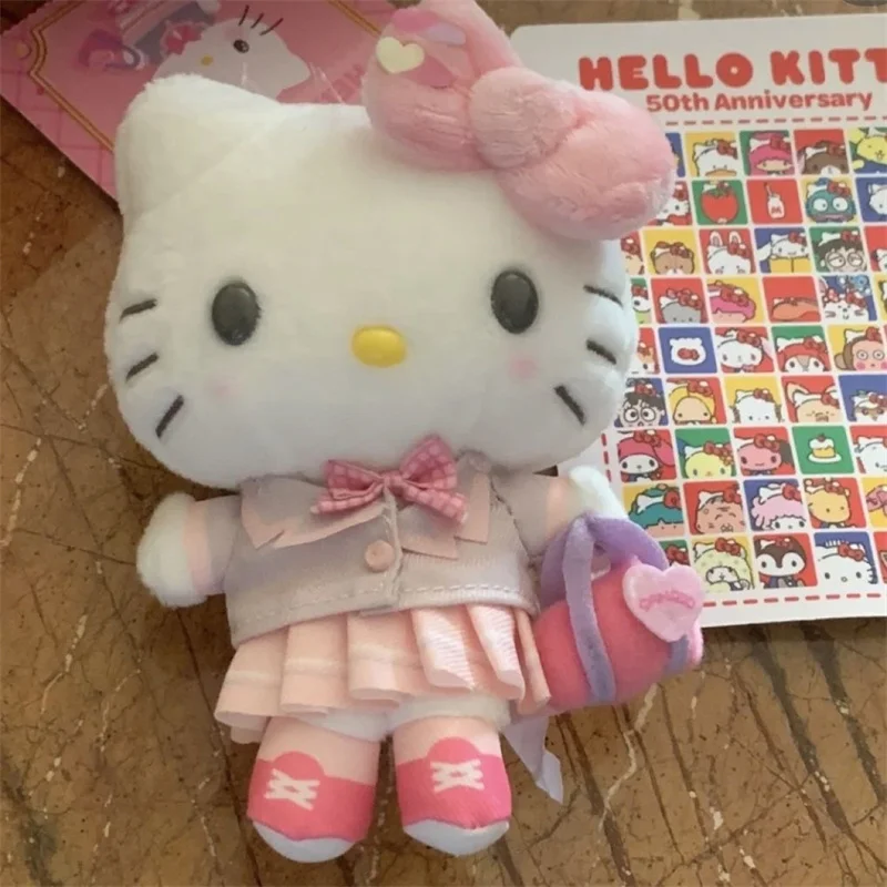 Neue Sanrio Hallo Kitty Plüsch Puppe Schlüssel bund Anime rosa College Uniform Kitty Stofftiere Schlüssel ring Mädchen Cartoon Taschen Schlüssel anhänger