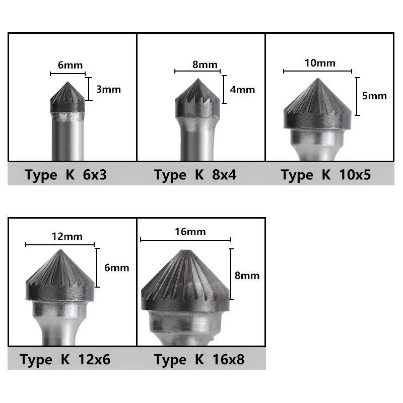 XCAN Rotary File Burrs 6mm Shank Single Cut Carbide Burr Bit Type K Rotary Milling Cutter for Metal Woodworking Tool