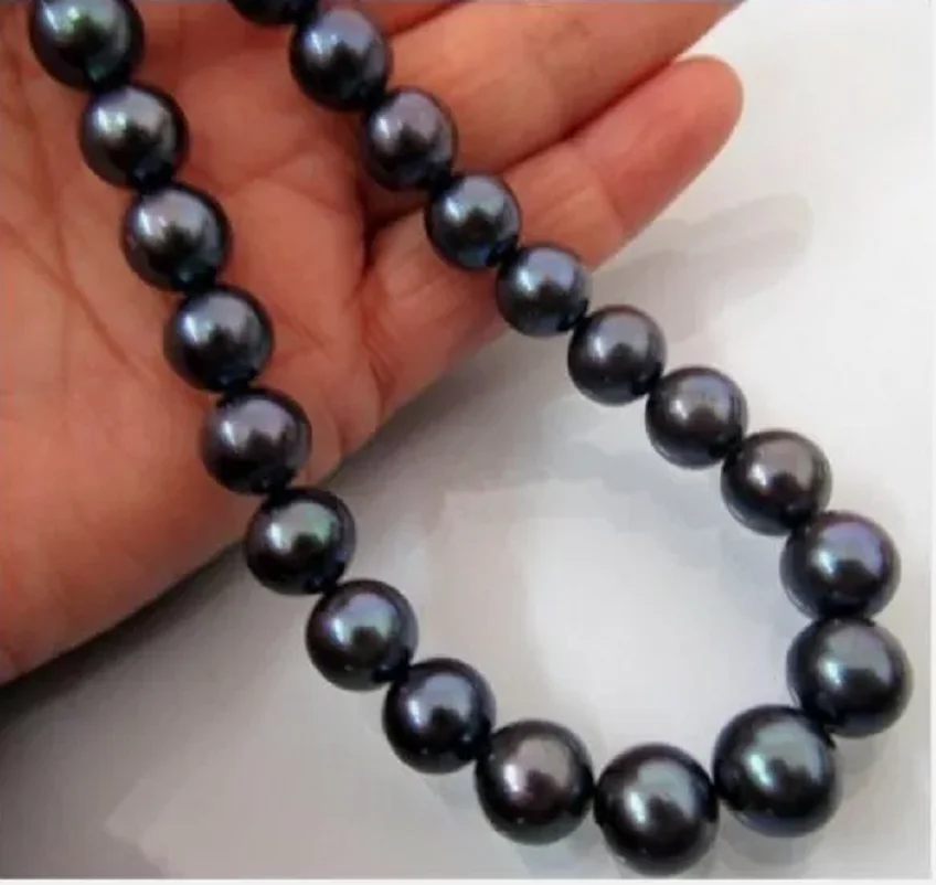 

Customized Jewelry 18" AAA 10-9 MM SOUTH SEA black PEARL NECKLACE 14K GOLD CLASP