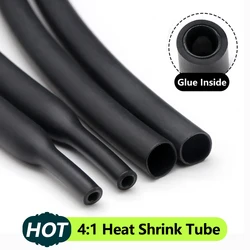 1M~100M Black 4:1 Heat Shrink Tube with Glue Diameter 4 6 8 12 16 20 24 40 52 72mm Adhesive Sleeve Wrap Heat-shrinkable Sheath