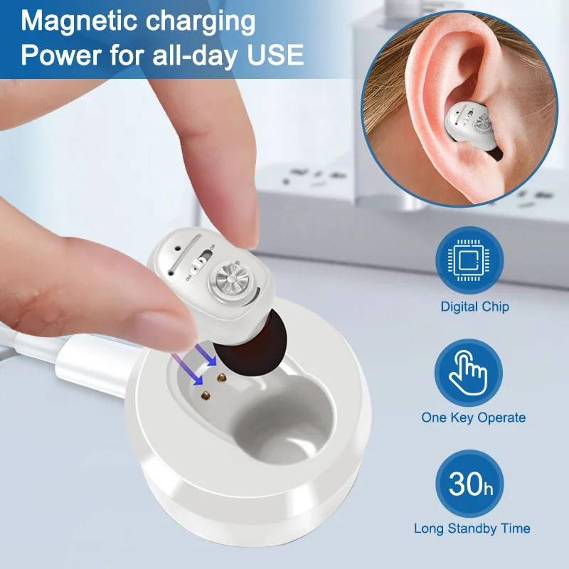 New Rechargeable Hearing Aids Mini Digital Hearing Aid Sound Amplifier for Deafness Elderly High Power Noise Reduction audifonos