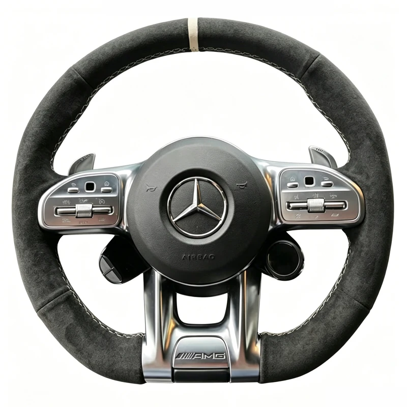 Hand Stitched Suede Car Steering Wheel Cover for Mercedes Benz A45 E63 AMG GT C190 R190 W177 W205 W213 X253 Protective Auto