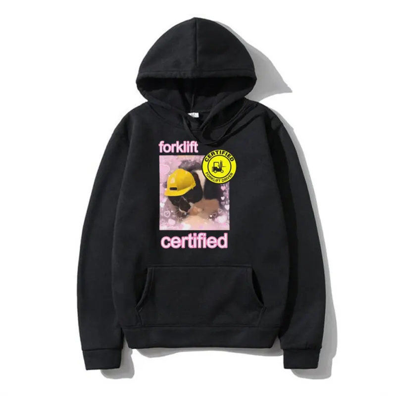 Funny Forklift Certified Cat Meme Style Hoodies Male Autumn and Winter Fashion Oversized Sweatshirt Men Women Stylish Pullover