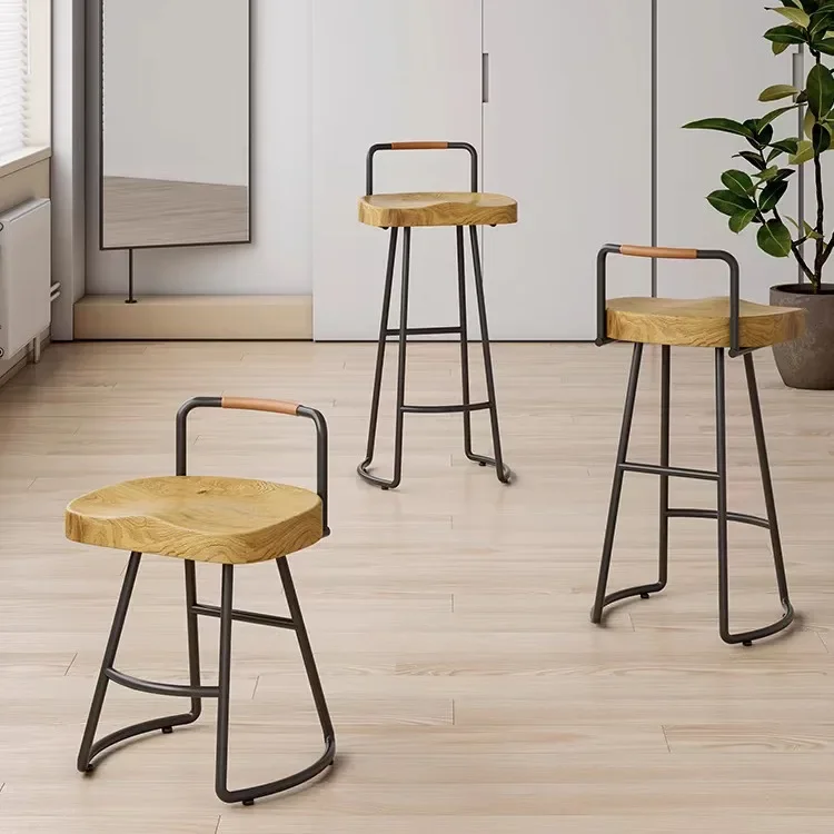 Bar Solid Wood Backrest Bar Chair Stool Leisure High Stool Coffee Milk Tea Shop Restaurant Home Solid Wood Backrest Dining Stool