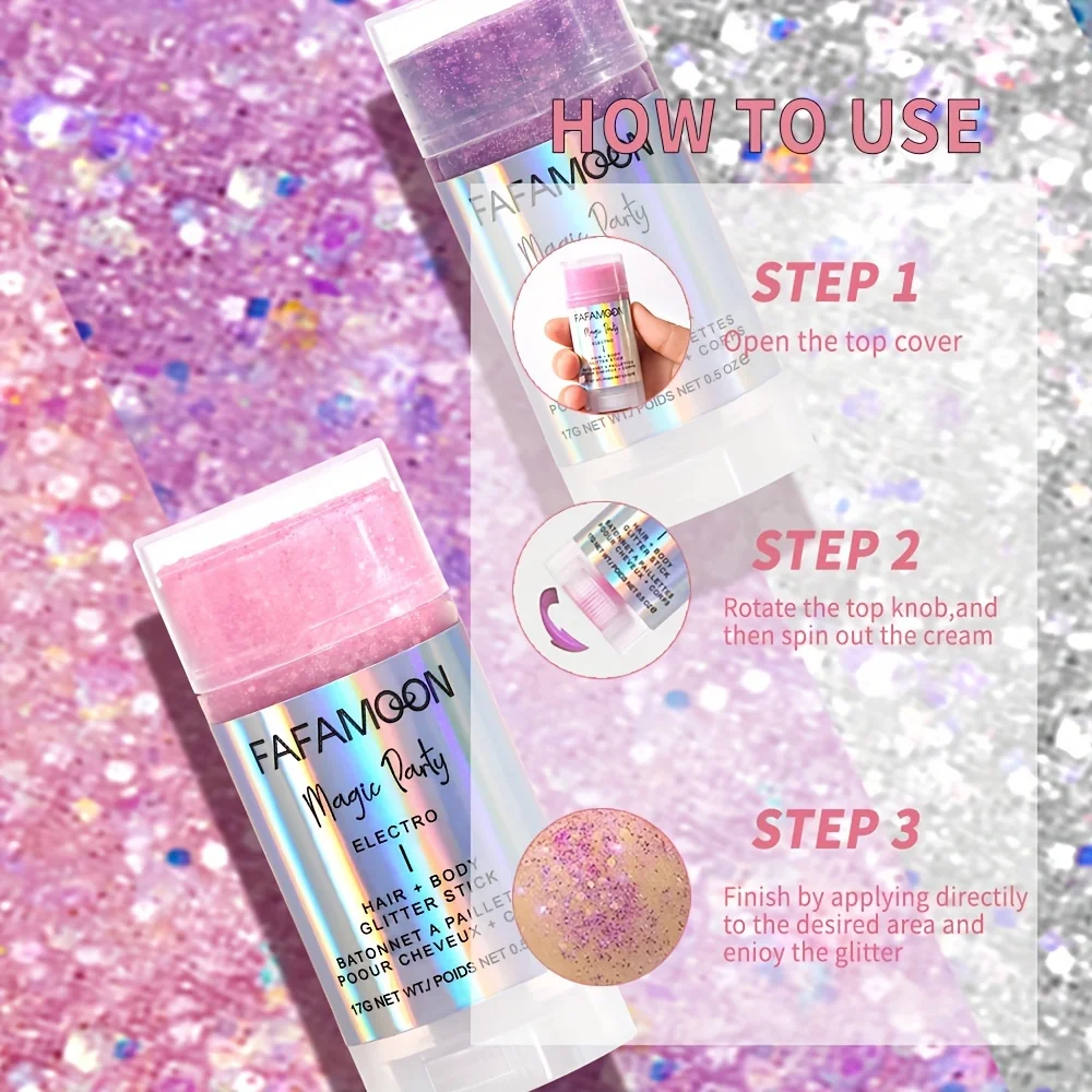 Bastone glitter per il corpo, Festival Rave musicale per cantanti, Bastone glitter rotante per viso a sirena, Glitter olografici per viso/corpo/capelli/occhio