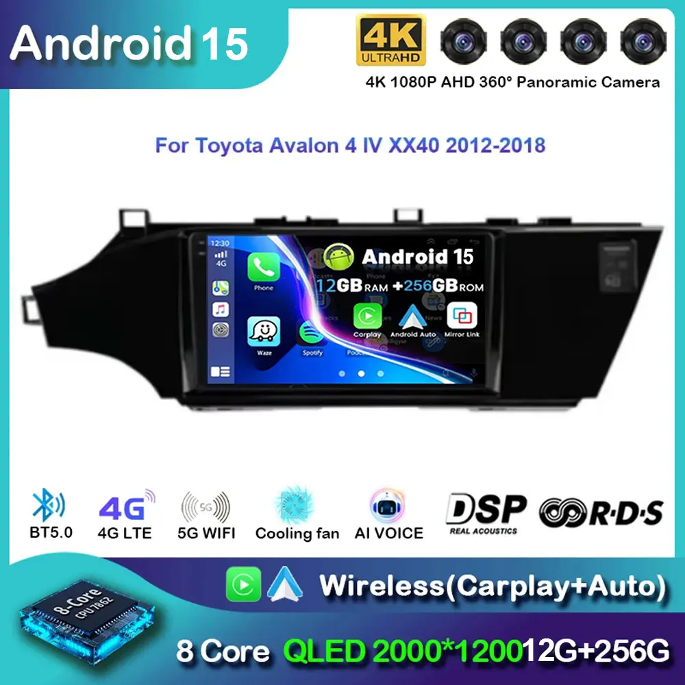Android 15 dla Toyota Avalon 4 IV XX40 2012-2018 Samochodowy ekran Auto Carplay Radio Automotivo Bluetooth Stereo Odtwarzacz multimedialny GPS