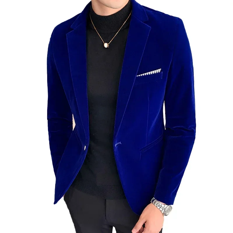 New Gold Velvet High-end Brand Formal Business Men\'s Slim Blazer Social Groom Wedding Show Stage Party Suit Jacket