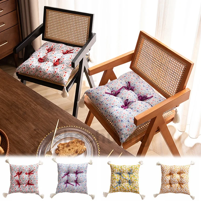 

Premium Square Chair Cushion 40x40cm Thick Seat Pad Bohemian Style with Tassels for Dining Room Office Home Garden Decor