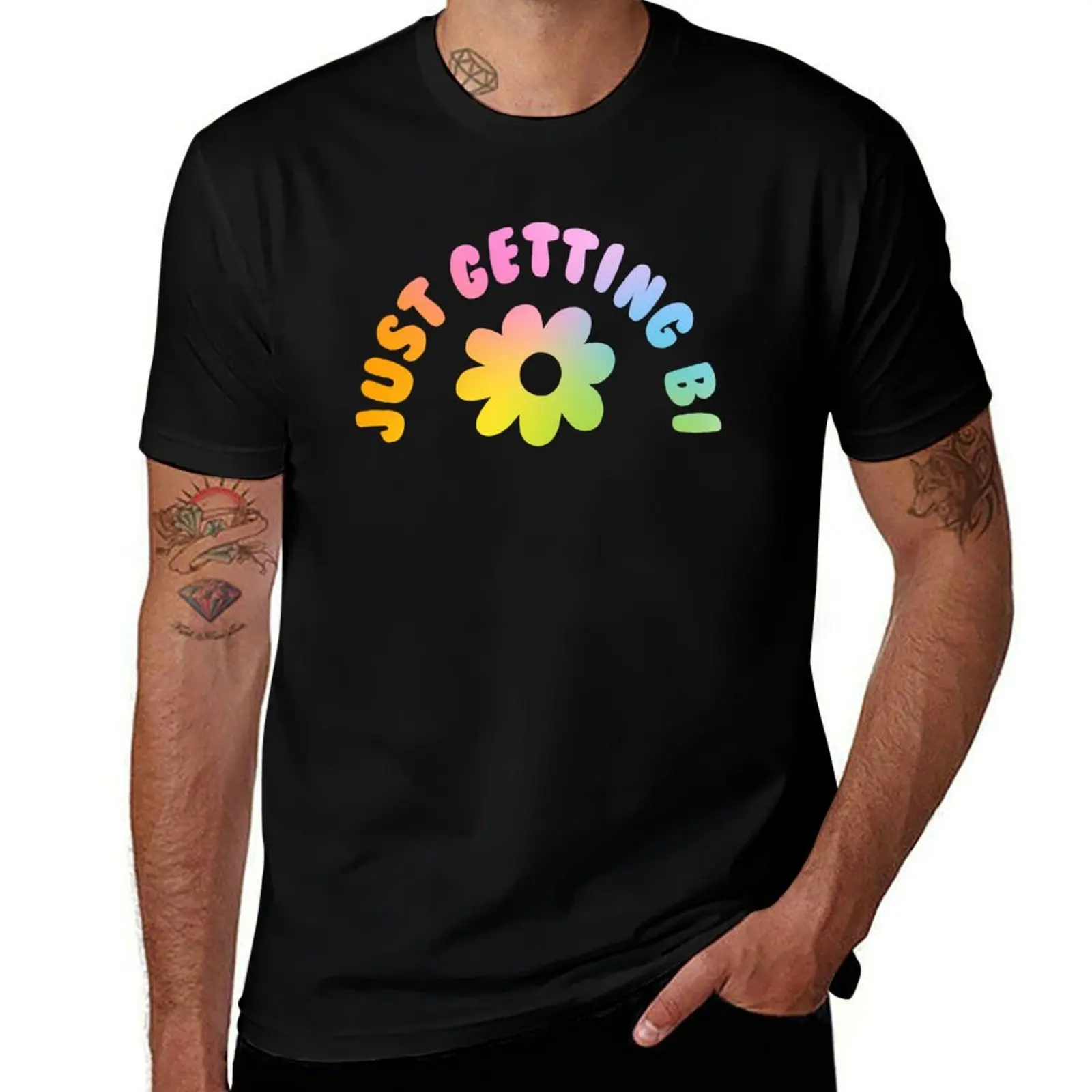 Just Getting Bi Rainbow- The Peach Fuzz T-Shirt Lightweight Casual Summer T-Shirt