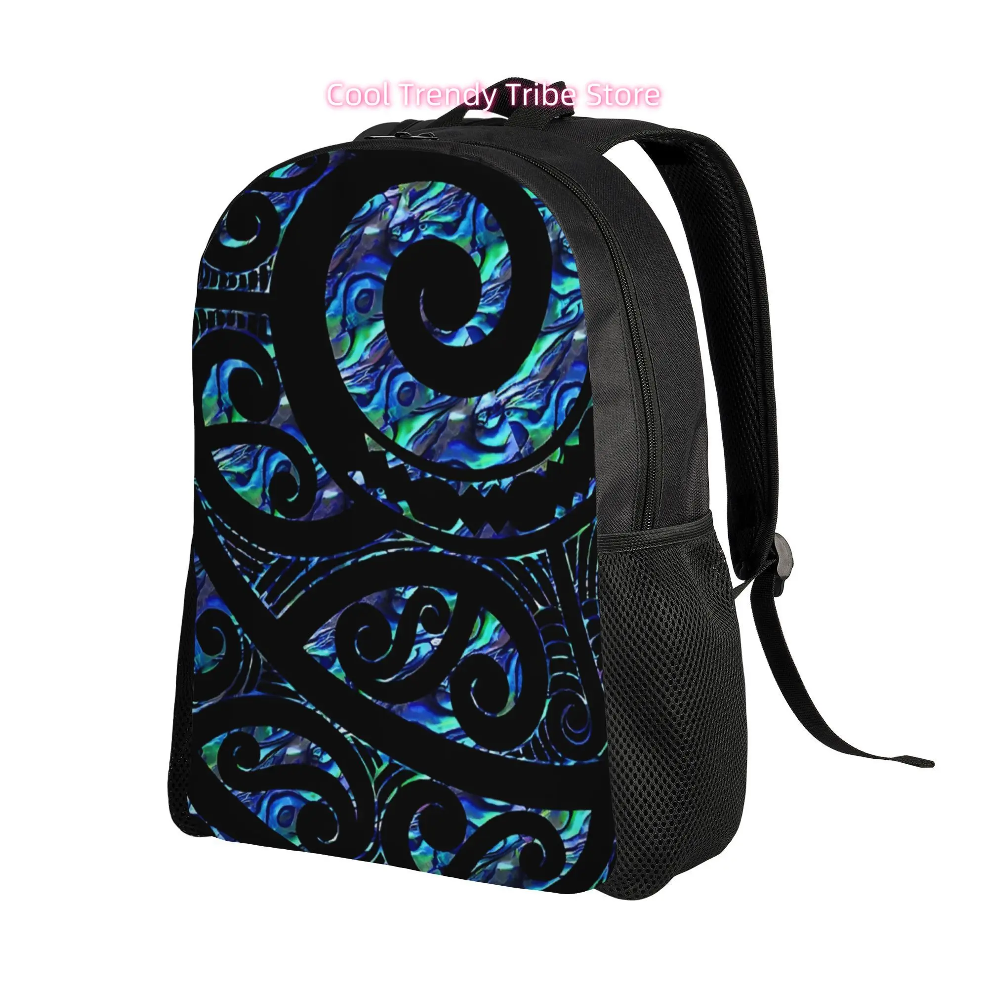 Maori Paua Tattoo Koru Soft Style Backpack with Single Facing Design, Ideal for Neighborhood Walks, Indoor Workdays, Or Casual D