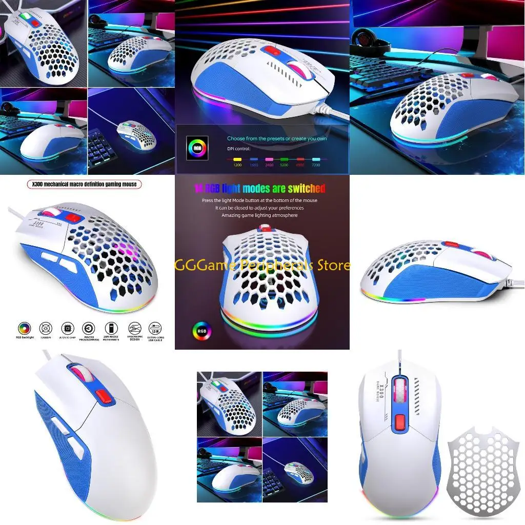 

U55B 7200DPI Optical Programmable Button RGB Honeycomb Mouse Wire Mouse