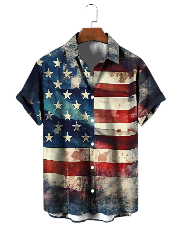 2024 Independence Day 3D Digital Print Pattern Shirt Summer Street Fashion camicia a maniche corte da uomo Casual comoda allentata