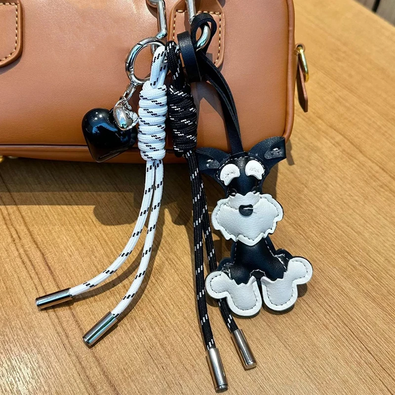 Niedlicher Schnauzer-Schlüsselanhänger, Welpe, Hund, PU-Leder, Kleiderbügel, Tier-Auto-Schlüsselanhänger, Taschenanhänger für Frauen