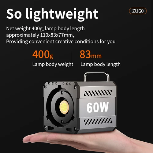 Imagen 2 del producto Luz COB bicolor para estudio fotográfico, 60W, CCT 2500-8500K, CRI≥ 95 TLCI≥ 97, con difusor, luces LED para vídeo, iluminación de relleno para Sesión de Vlog