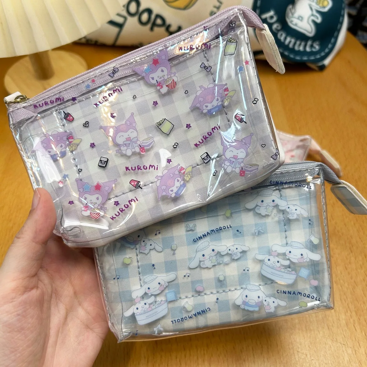 

Kawaii Sanrio My Melody Cartoon PVC Clear Cosmetic Pouch Cinnamoroll PU Leather Organizer Kuromi 2-Piece Set Cute Anime Toys