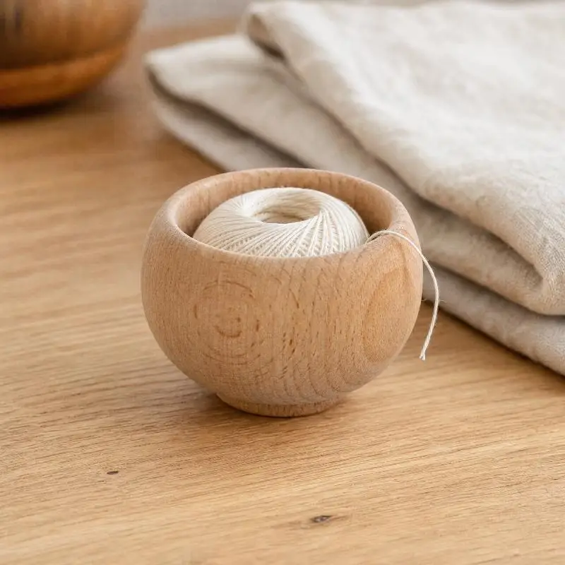 Mini Wooden Tea Bowl Wood Small Simulation Bowl Japanese Wood Needle Pin Cushion Base Holder Sewing Accessories DIY Craft Tool