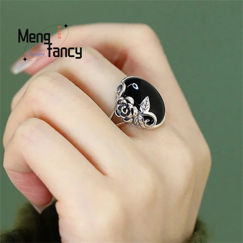 

Black Rose Chalcedony Ring Features A Niche, Light Luxury, Retro Design With An Ethnic Style And A Trendy National Trend Elegant