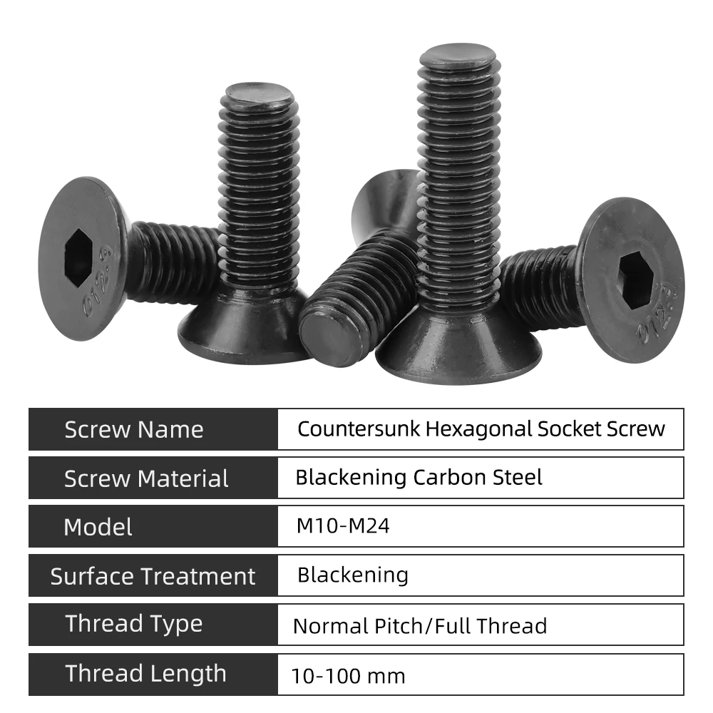 2-30 Buah M10 M12 M14 M16 M18 M18 M20 M24 Baut Allen Sekrup Kepala Datar Hexagon Hex Socket Baja Karbon Kelas 10.9
