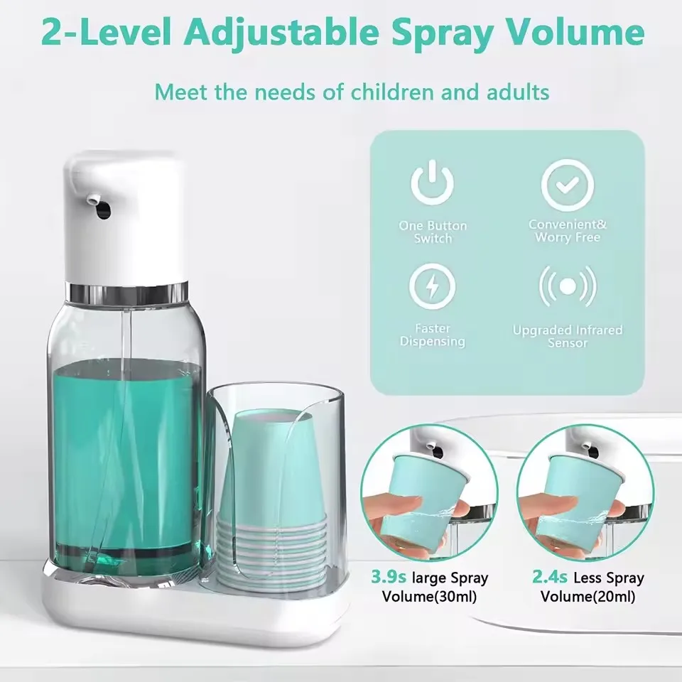 750ML Automatic USB Charging Mouthwash Dispenser with Cups Mouth Wash Storage Bottle Bathroom Accessories Soap Liquid Container