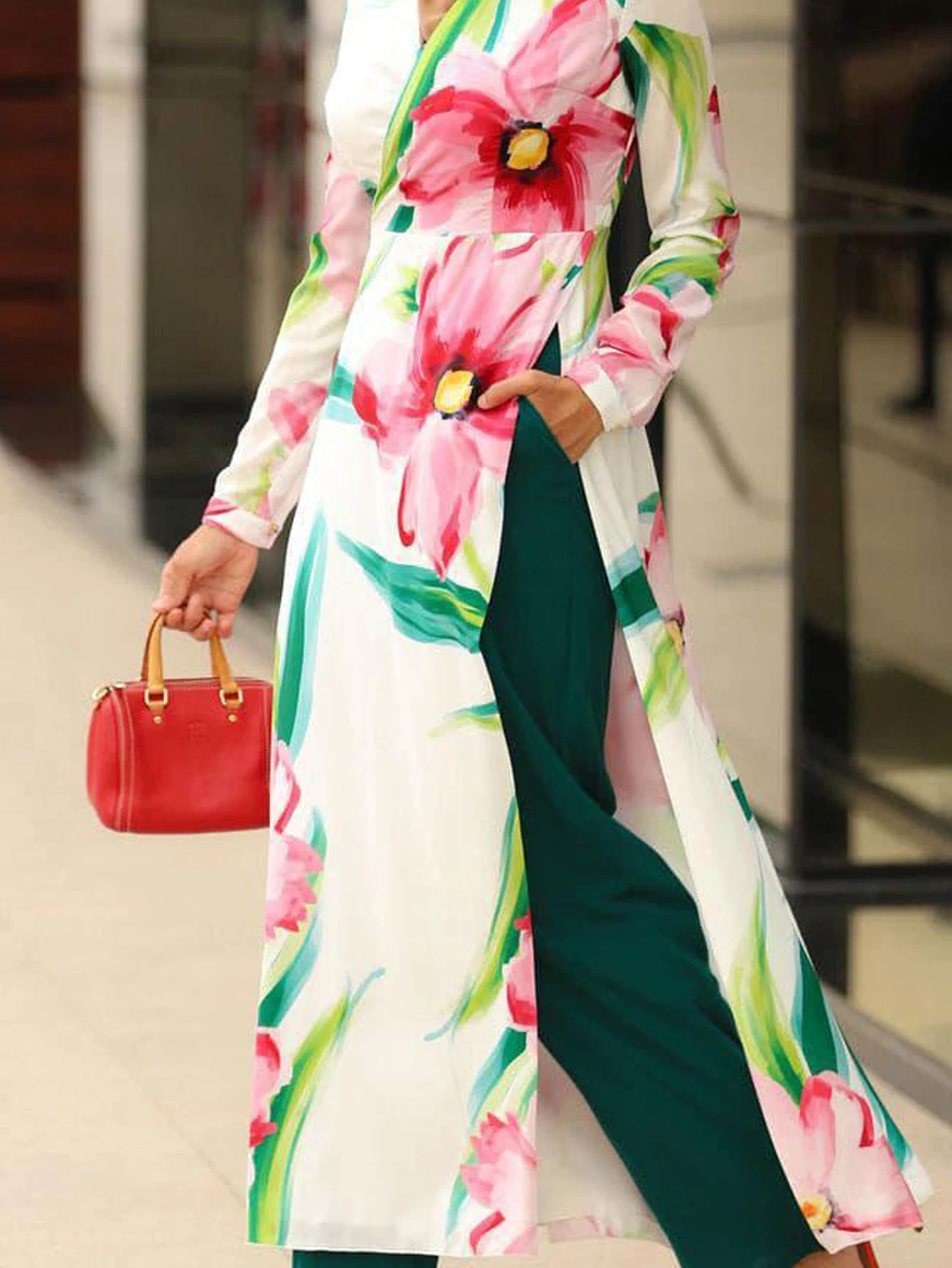 Vintage Stylish Muslim Suit 2PCS Long Sleeve Blouse Pant Sets Islamic Clothing Female Casual Floral Printed Matching Sets