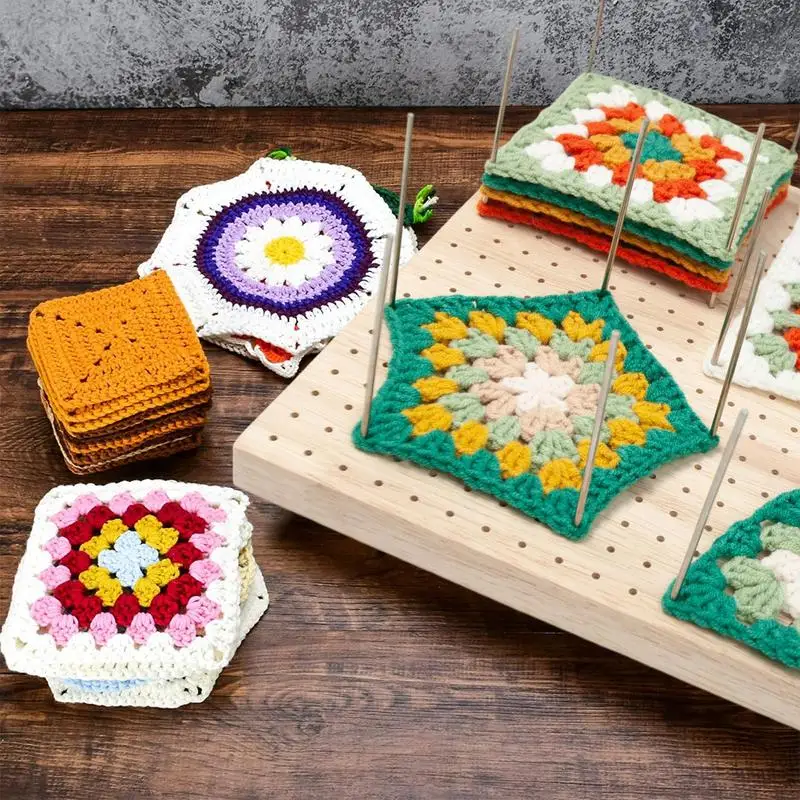 Wooden Crochet Blocking Board Kit with Stainless Steel Rod Pins Granny Square Crochet Board For Knitting Sewing DIY Crafting