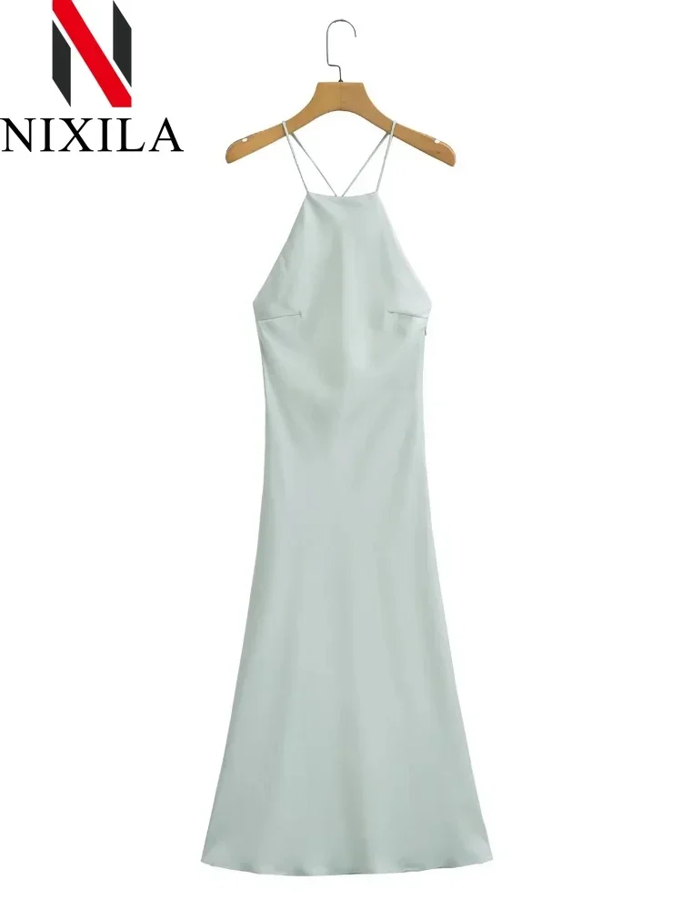 Wiosenna letnia damska sukienka maxi bez rękawów Satynowa sukienka w europejskim stylu amerykańskim Seksowna wieczorowa suknia bankietowa