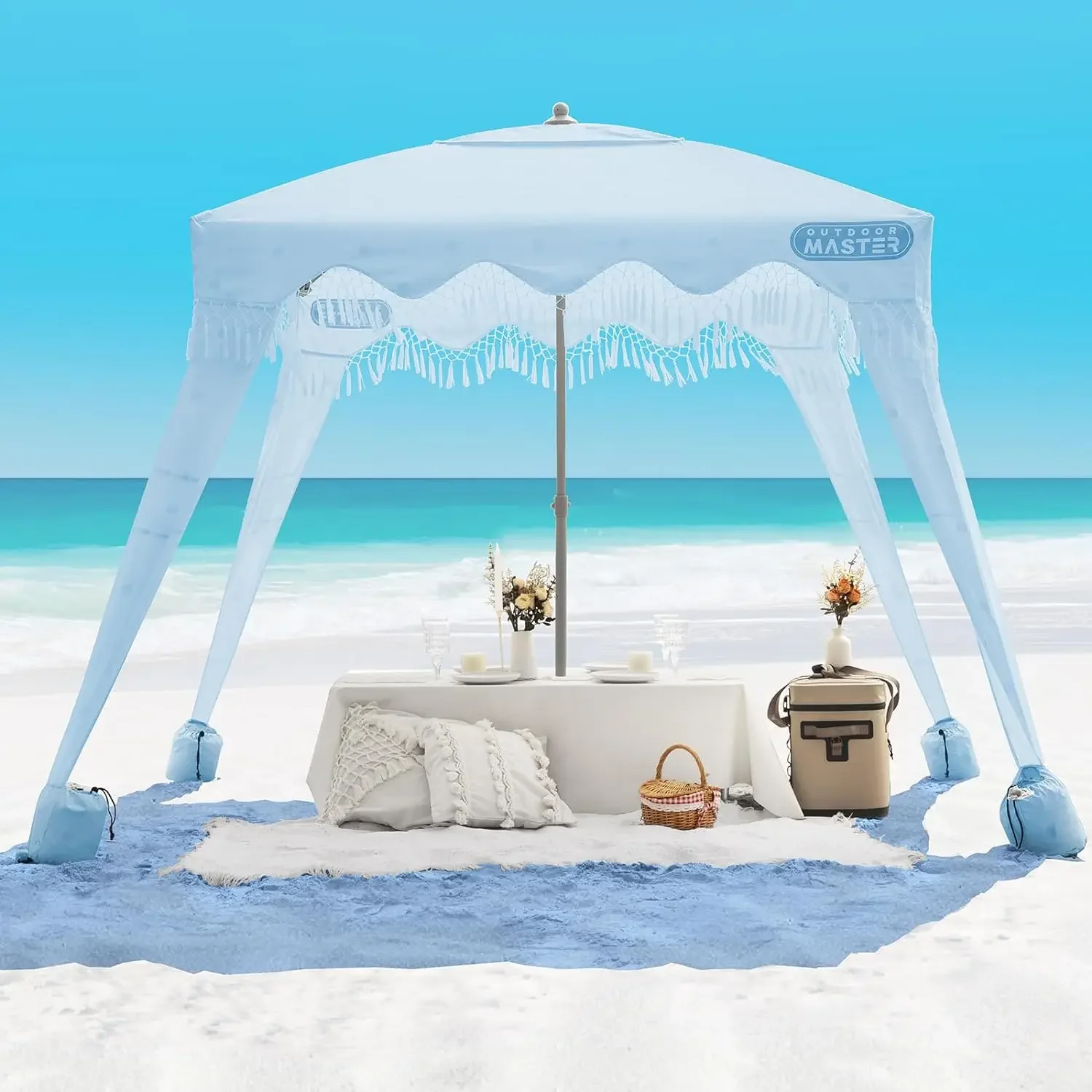 

OutdoorMaster Beach Cabana with Fringe, Portable 6' x 6' Beach Canopy, Easy Set Up Beach Shelter, Included Side Wall, UPF 50+ UV