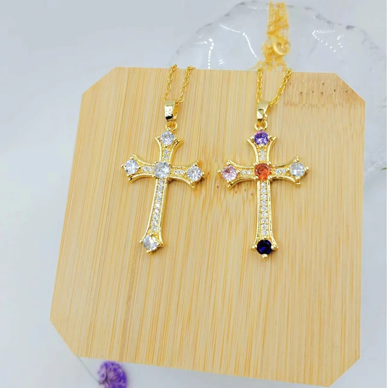 Fashionable Jesus Cross Necklace Exquisite Zircon Jewelry Personality Versatile Clavicle Chain Pendant Lucky Gift