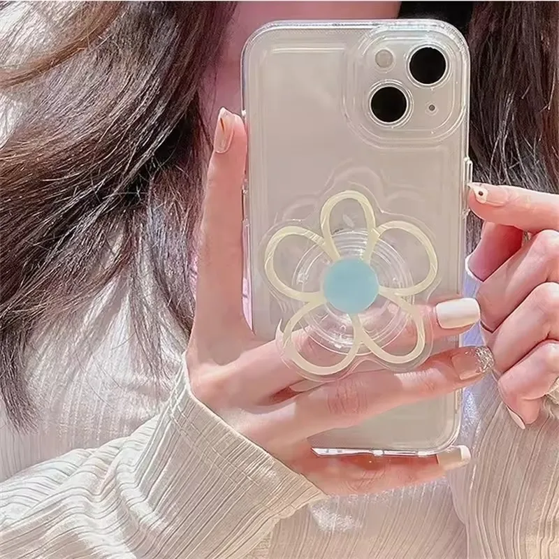 

Ins Graffiti Foldable Phone Stand Cute Transparent Flower Cell Holder Airbag For IPhone Samsung Xiaomi Finger Jacket Mount 2025