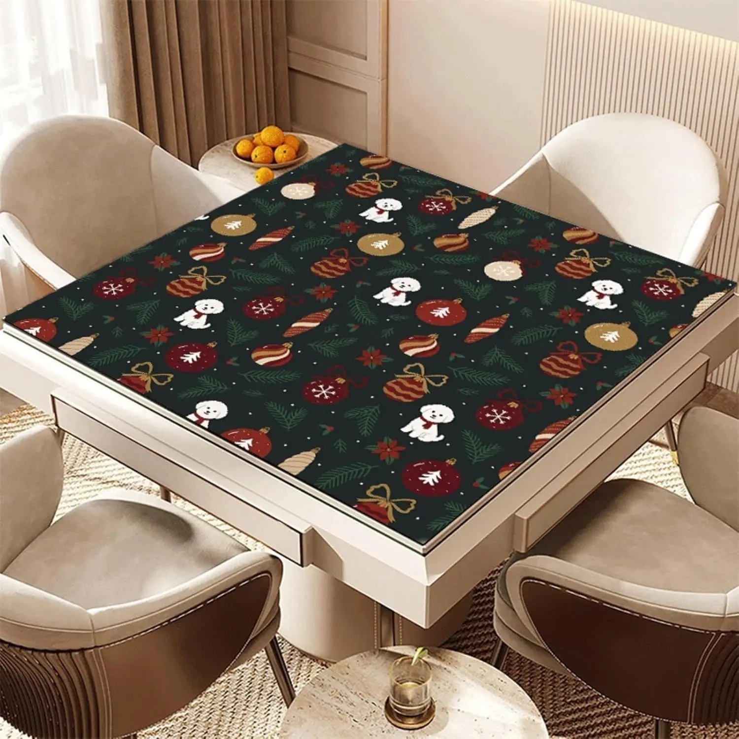 31.5x31.5 Pine Needles Christmas Mahjong Mat Non‑slip Noise Reduction Rubber Gaming Pad Portable with Carrying Bag for Card Tile