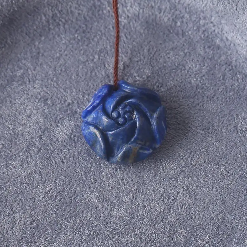 

Lapis Lazuli Floral Pendant with Brown Cord: Handcrafted Natural Stone Piece, Ideal for Jewelry Making 20x20x9mm-5.7g