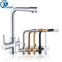 Chrome Purified Water Kitchen Faucet Pure Water Filter Deck Mounted Faucet Crane Dual Handles Hot Cold Water Mixer Taps