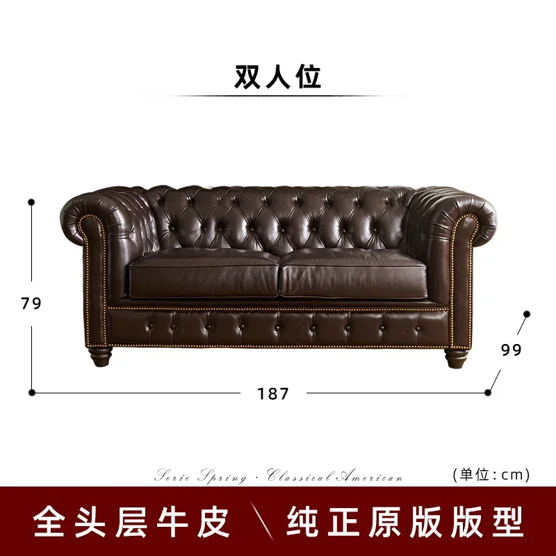 A Sofa American retro all-leather buckle sofa imported first layer cowhide