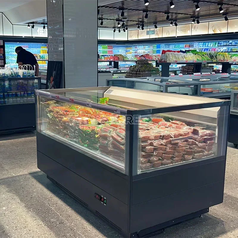 Customized Factory Outlet Supermarket Refrigeration Display Sliding Glass Door Display Island Freezer Commercial System