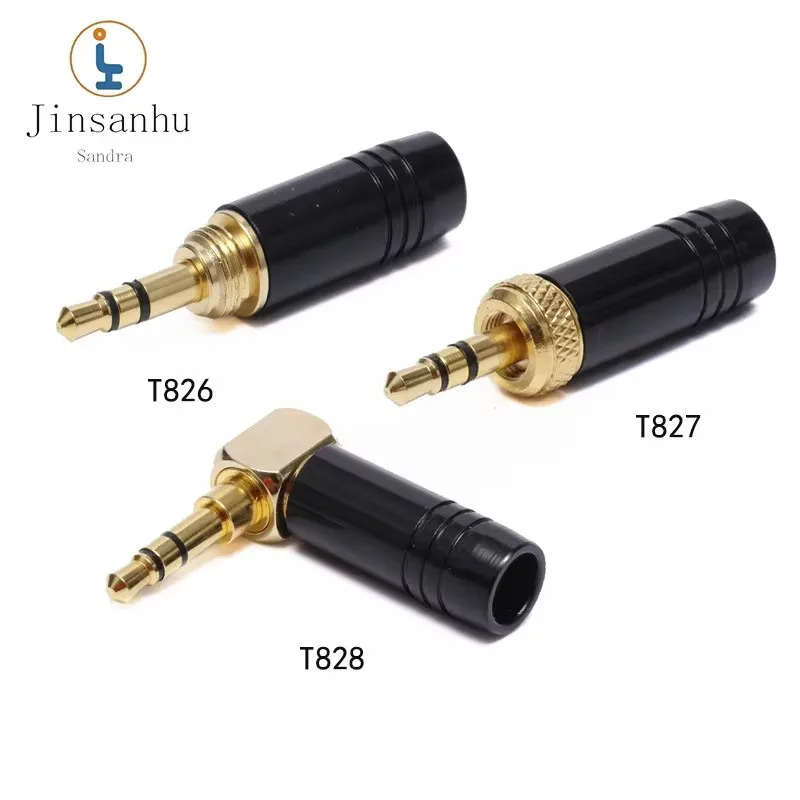 Jinsanhu TRS Male Plug 3 Pole Right Angle 3.5mm Gold-Plated Copper Pin Direct Insertion Black DIY Audio Cable Connector