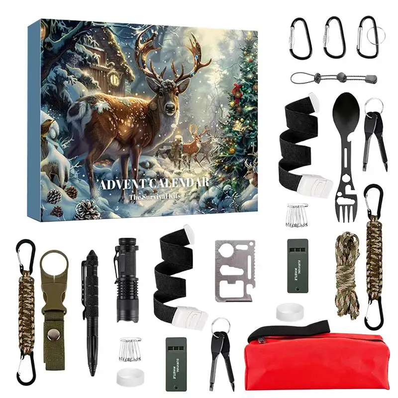 Survival Kit Advent Calendar For Men Cool Gadgets For Camping 24 Days Countdown To Christmas Cool Gadgets For Outdoor Camping