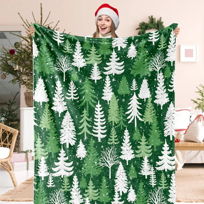 

Christmas fuzzy flannel blanket 60 x 50 inches green Christmas tree decorative blankethome chairssofasbedding suppliessoft blank