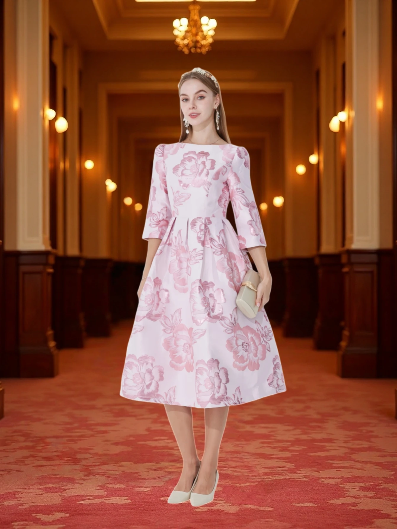

Elegant Luxury Jacquard Dress for Women Evening Boho Floral Fashion Clothing Vintage Ladies Party Vestidos tea party dresses