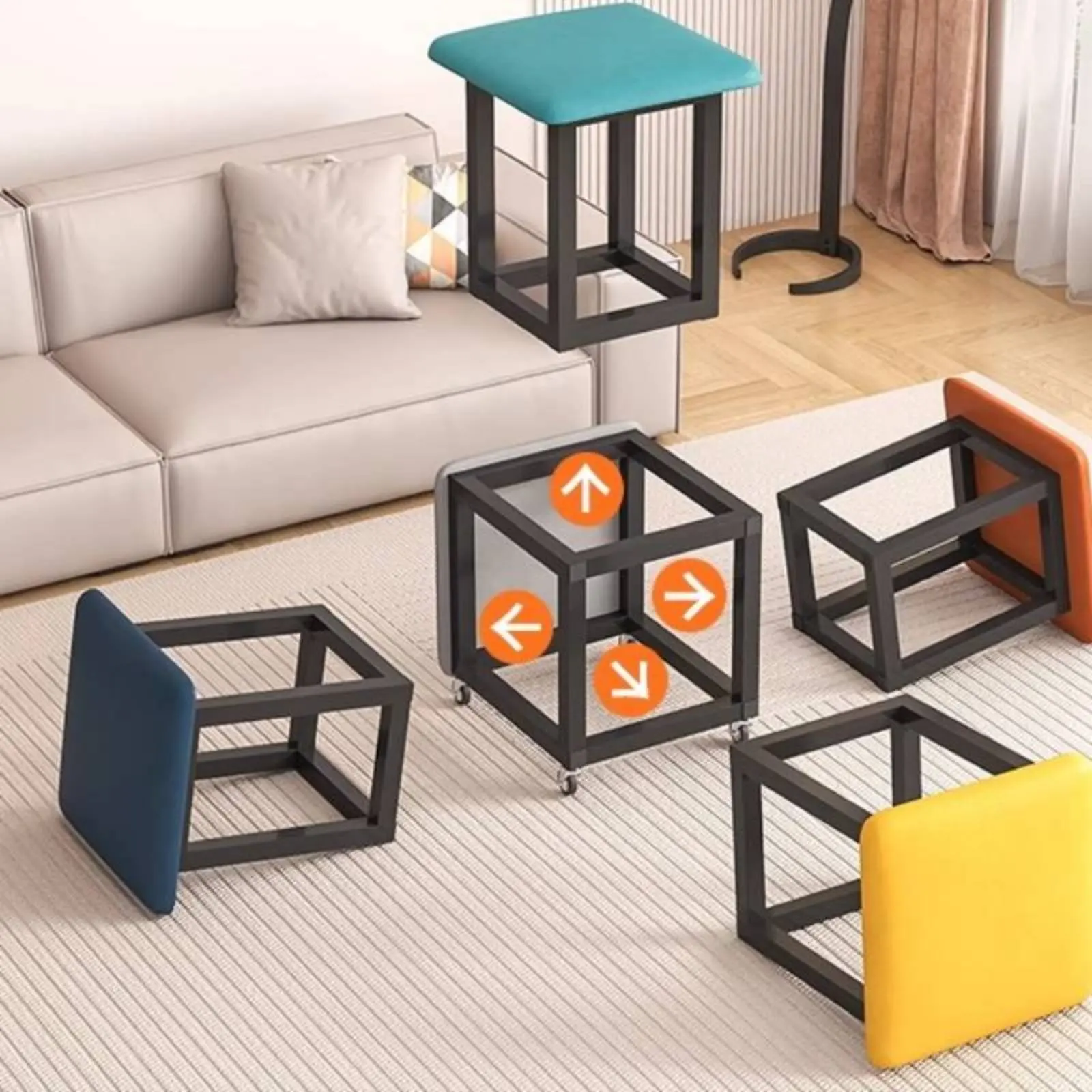 

5 Pieces Modular Cube Stool Multifunctional 5 in 1 Modular Cube Stool Transformable Nesting Ottoman Easy to Clean