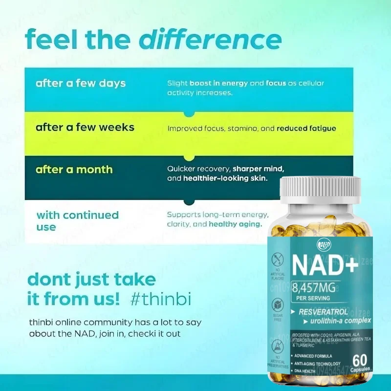 NAD Supplement Capsule 8457mg Contains Green Tea Astaxanthin, Resveratrol, Coenzyme Q10, Alpha Lipoic Acid