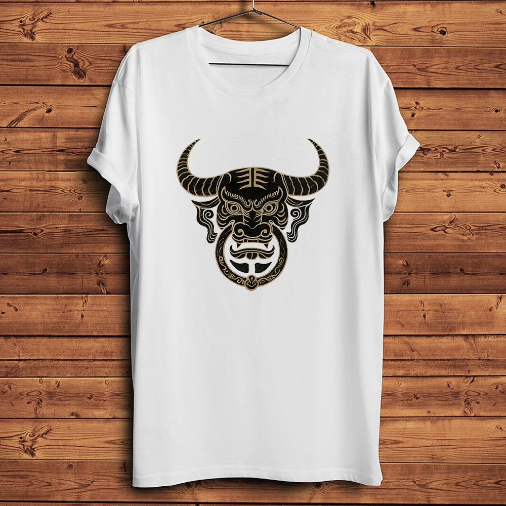 Chinese Ancient Guardian Totem,Cattle Head Knocker-holde Funny Vintage T-Shirt,Casual Unisex Tshirt,no-cracking Breathable Print