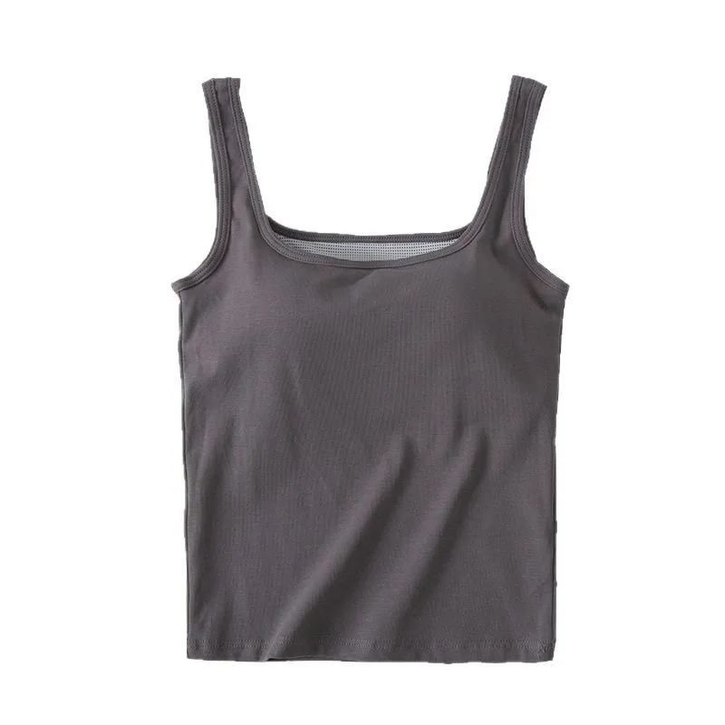 

Square Collar Cotton Vest for Women Spring Summer Beauty Back Sleeveless Chest Pad Bottoming Top One Piece Sleepwear Pajamas