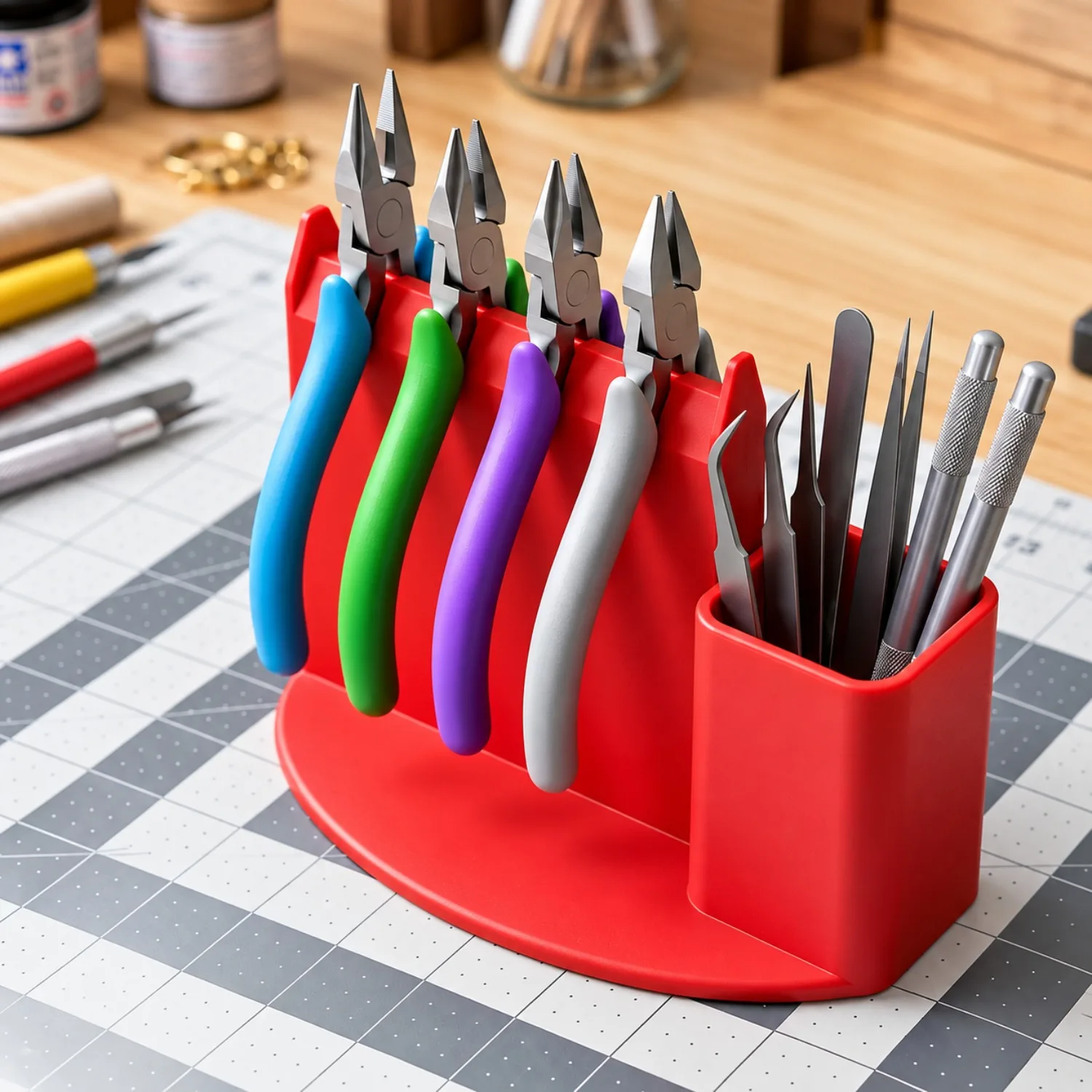 Professionelle Aufbewahrungsbox für Zangen und Pinzetten, Tisch-Werkzeugregal für die Schmuckherstellung, Perlenarbeiten, Modellbau, vielseitig einsetzbar im Werkstattbereich. – Detail 6