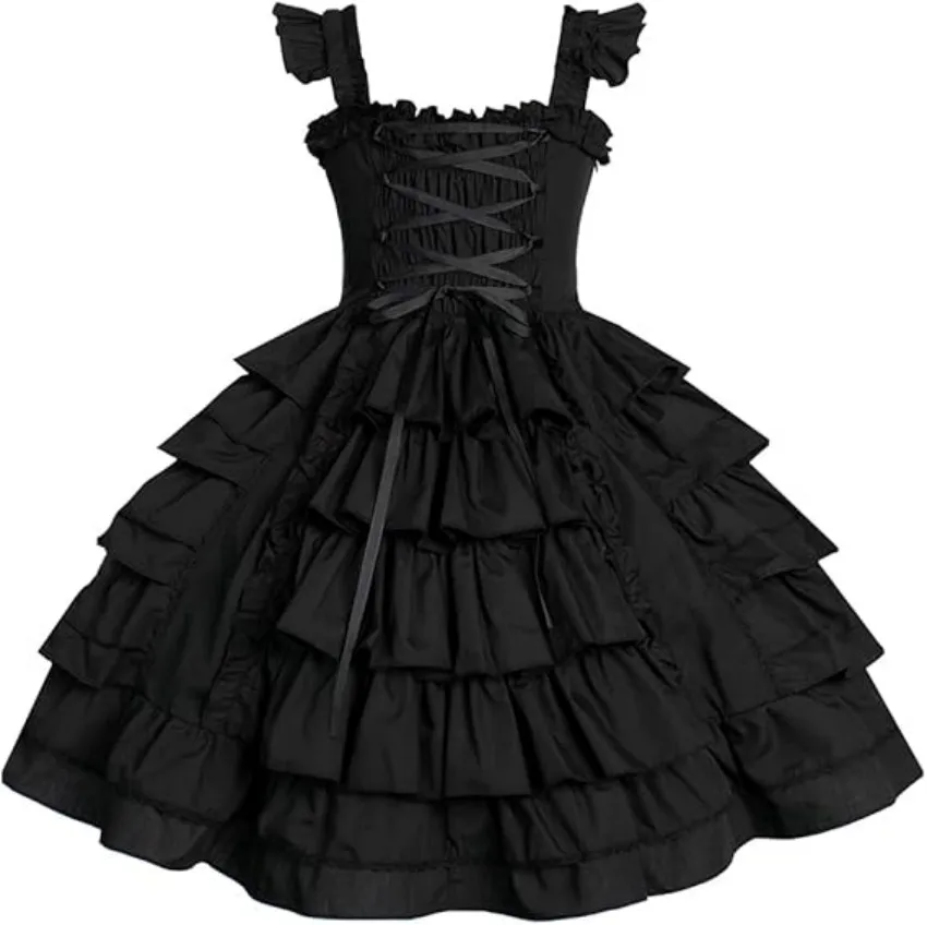 Милое и сексуальное черное многослойное кружевное платье с бантом в стиле Сисси Лолита, платье принцессы без рукавов, косплей по индивидуальному заказу