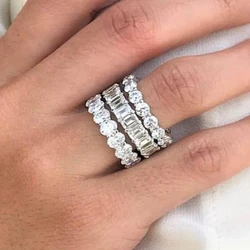 Eternity 925 Sterling Silver Engagement Wedding Band Rings sets for Women Bridal Princess Cut Diamond Promise Party Jewelry Gift